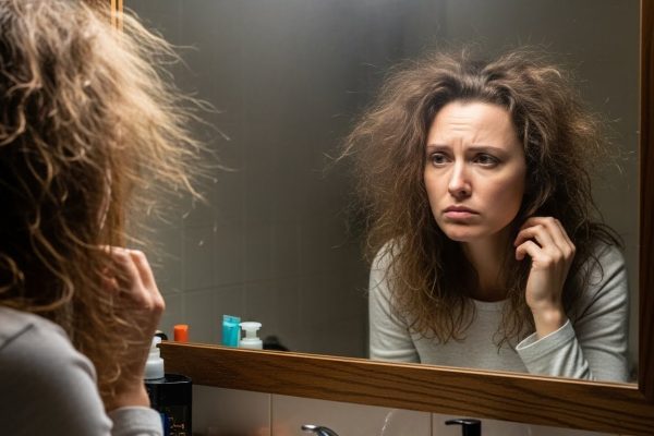 Mulher observando o ressecamento capilar