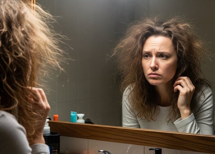 Mulher observando o ressecamento capilar